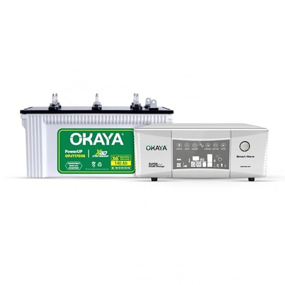 Okaya Combo (Power OPJT17036 140AH Jumbo Tubular with Smart Wave QSW 850 Quasi Sine Wave 600VA)